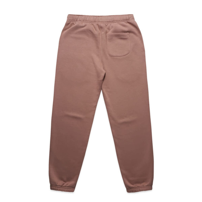 Track pants in a soft brown shade with an elastic waistband and a back pocket. Features a logo on the waistband.