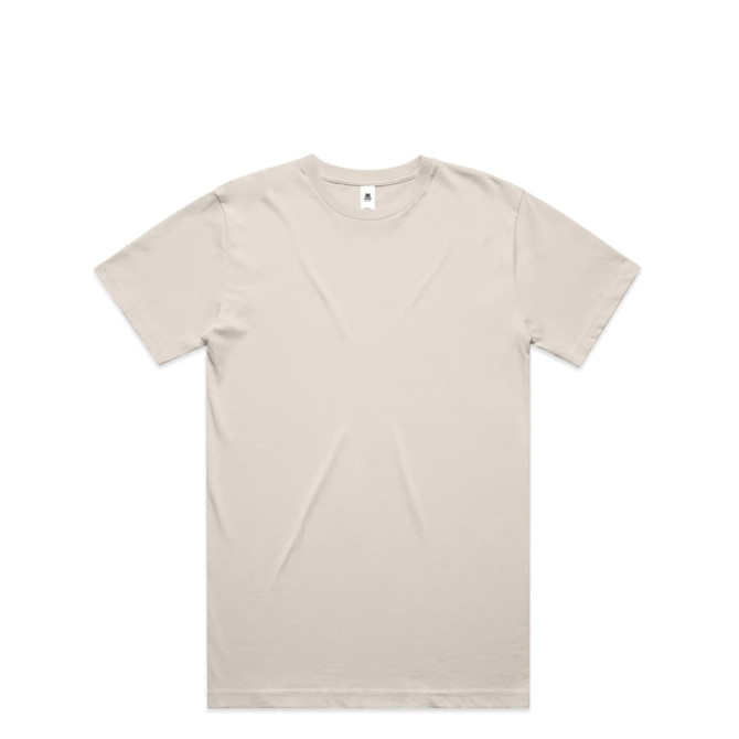 A light beige Block Tubular Tee t-shirt featuring a crew neckline and short sleeves, with a logo on the label.