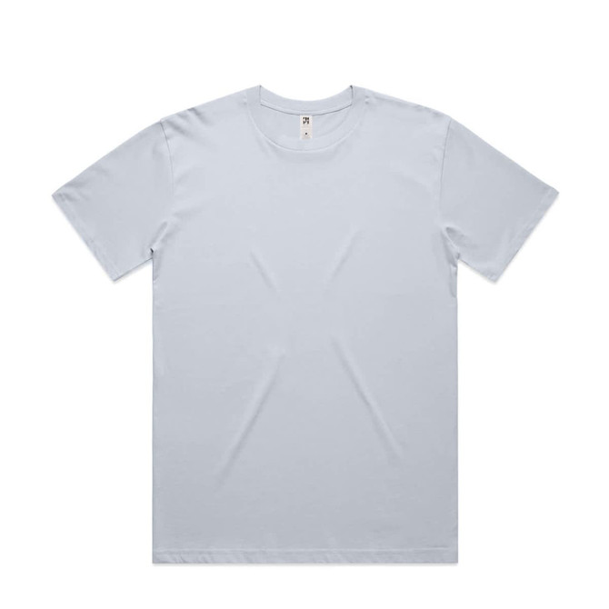 A light blue t-shirt with a classic crew neck and short sleeves, featuring a logo on the label.