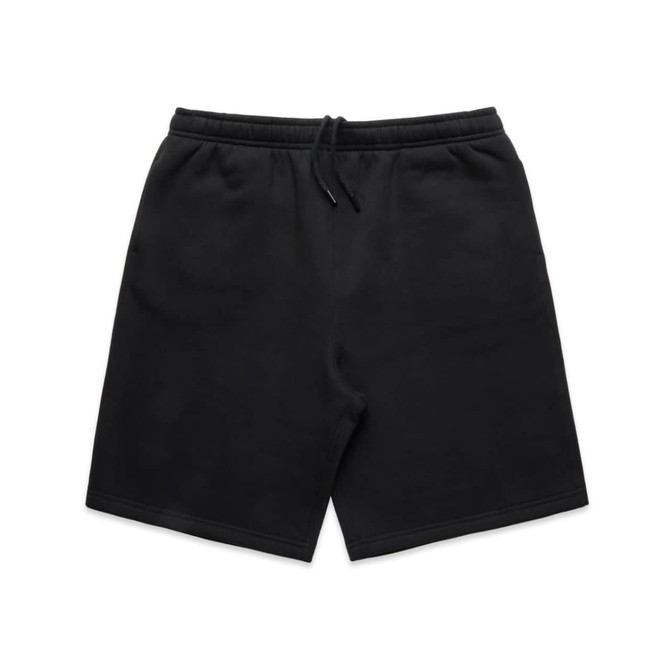 Black youth track shorts featuring an elastic waistband and a logo. Suitable as casual or athletic wear.