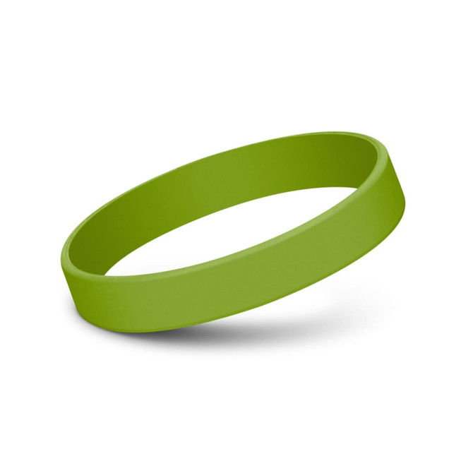 A green silicone wristband with a smooth, debossed finish and no visible logos.