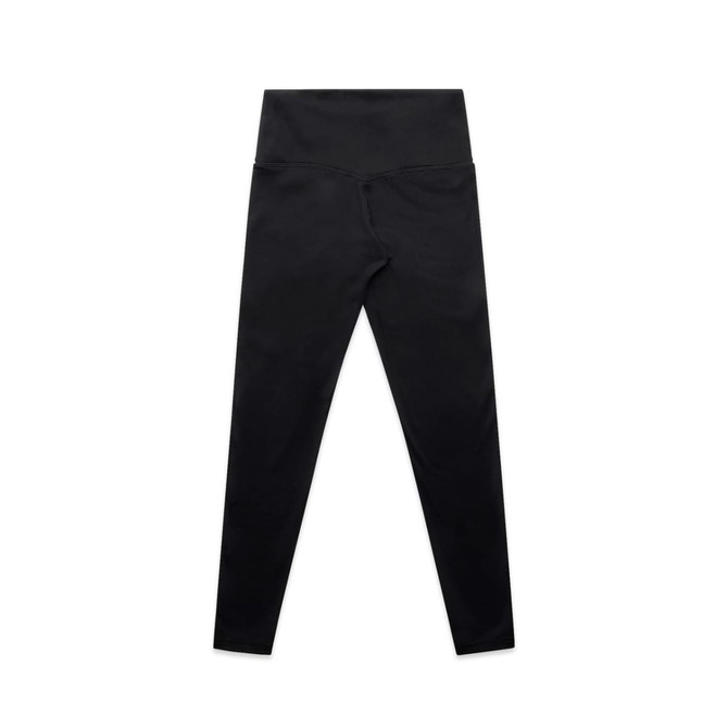 A pair of black seamless leggings featuring a high waistband and a branding logo.
