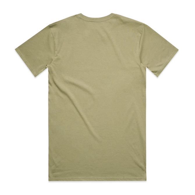 A khaki T-shirt featuring a classic crew neck and short sleeves, with a plain back and a logo on the label.