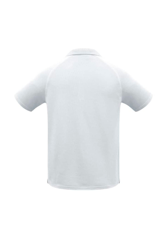 A light blue men's sprint short sleeve polo shirt featuring a collar and a logo on the back.
