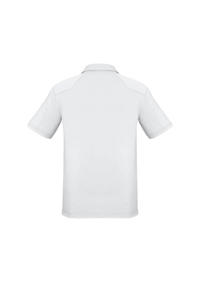 A plain grey men's short sleeve polo shirt with a collar, featuring a logo on the front.