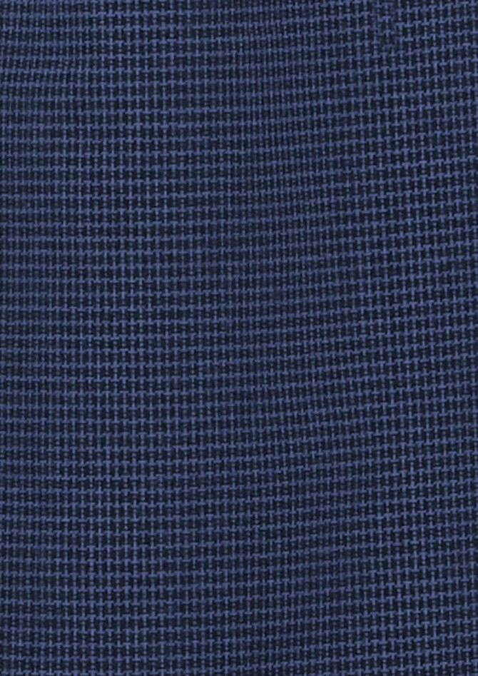 A textured fabric in navy blue featuring a grid pattern, suitable for a long sleeve button-up shirt.