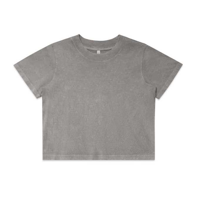 A heavy crop tee in stone wash grey with a classic crew neckline and short sleeves. It features a simple design without embellishments.
