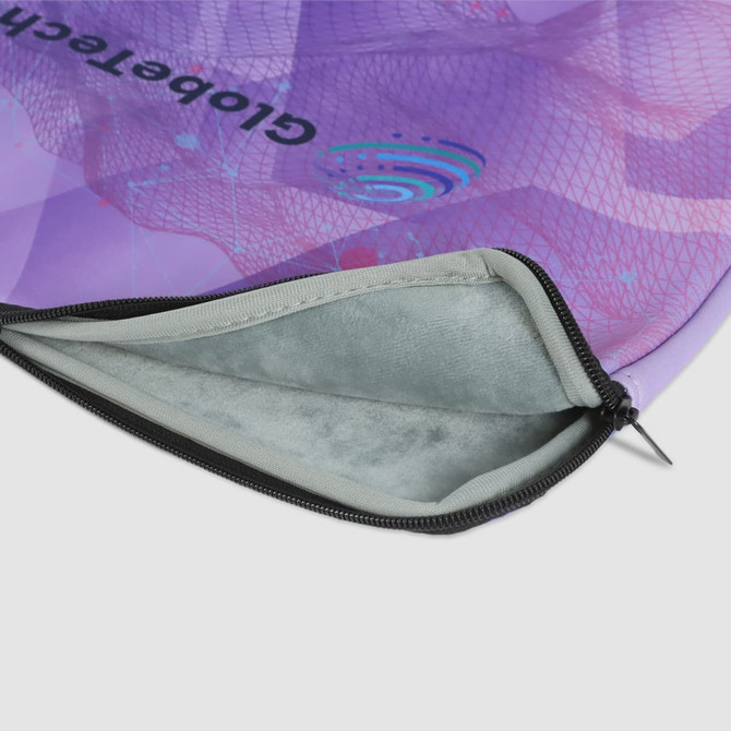 A large laptop sleeve in purple with a textured design and a smooth interior lining, featuring a logo.