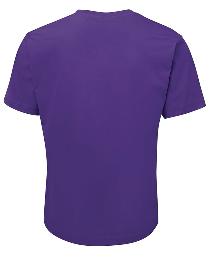 A purple T-shirt with a simple design and a logo on the back. Suitable for casual wear.