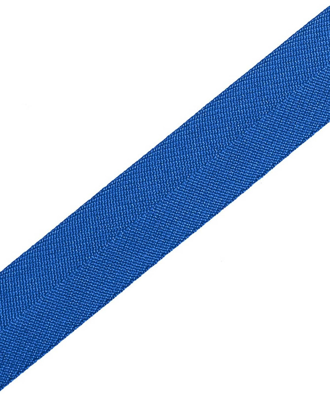A blue cross back apron strap with a textured finish, featuring a logo in one corner.
