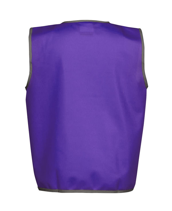 A purple sports vest with grey trim, featuring a logo on the back.