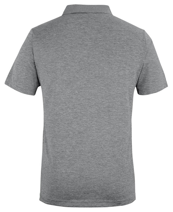 A black marle polo shirt featuring a classic collar and short sleeves, with a logo on the chest.