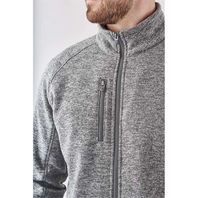 Men's Avalante full zip fleece jacket in grey, featuring a zippered chest pocket and a high collar.