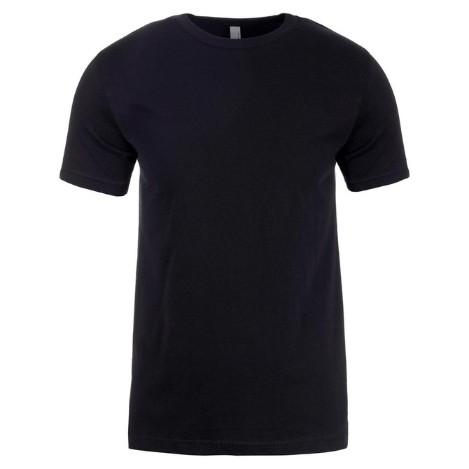 A black men's cotton crew t-shirt with short sleeves and a simple design. It features a brand logo.
