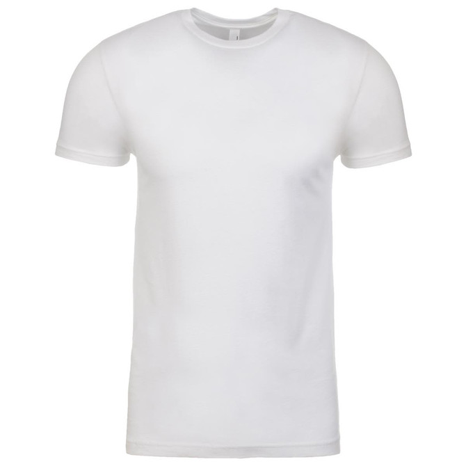 A plain white men's cotton crew t-shirt with short sleeves and a crew neck. It features a small logo.