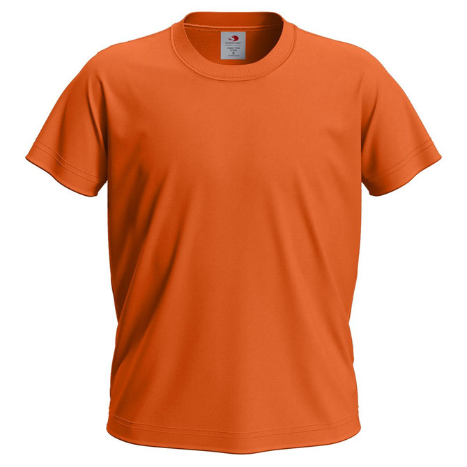 An orange Junior Classic T-shirt with a crew neckline and short sleeves, featuring a logo on the label.