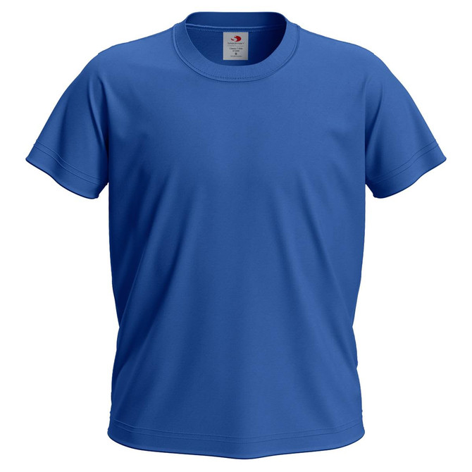 A blue Junior Classic T shirt featuring a round neck and short sleeves. The shirt has a logo on the tag.