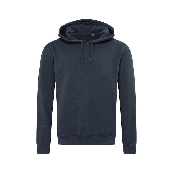 A dark grey unisex hoodie with a drawstring hood and long sleeves, featuring a logo on the front.