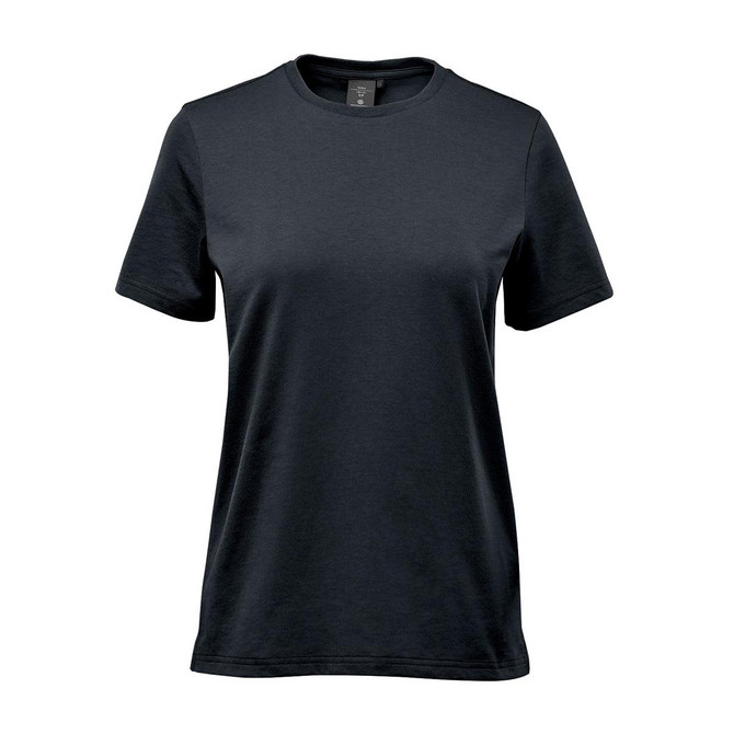 A women's t-shirt in dark green with short sleeves and a crew neckline. It features a logo.