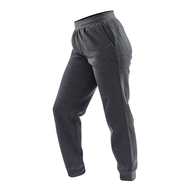 A pair of women's joggers in dark grey fleece, featuring a relaxed fit and side pockets. Branding is present.