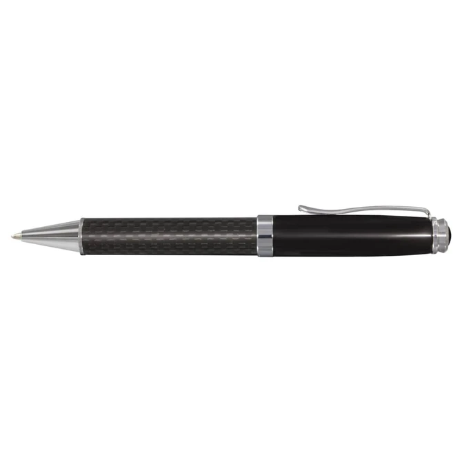 A Statesman Ball Pen with a sleek design featuring a black carbon fiber finish and metallic accents.