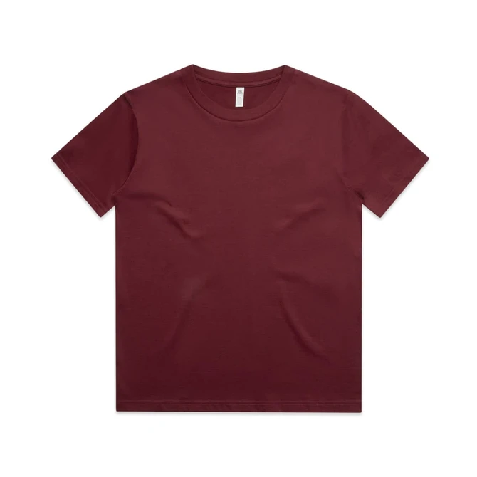 A maroon kids t-shirt with a classic crew neck style and short sleeves. The shirt features a logo.