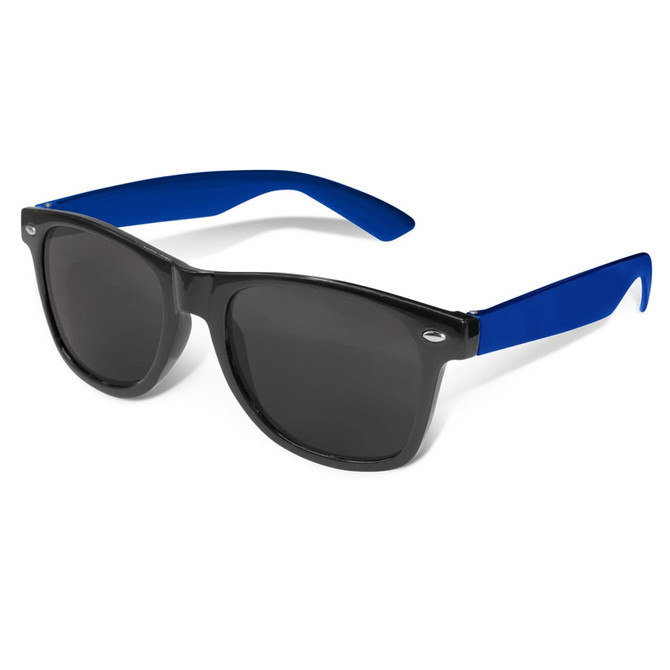 Malibu Premium Sunglasses featuring a black frame with blue accents and dark lenses.