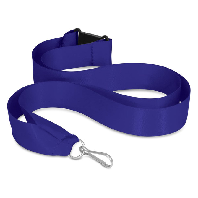 A blue ribbon lanyard with a clip attachment.