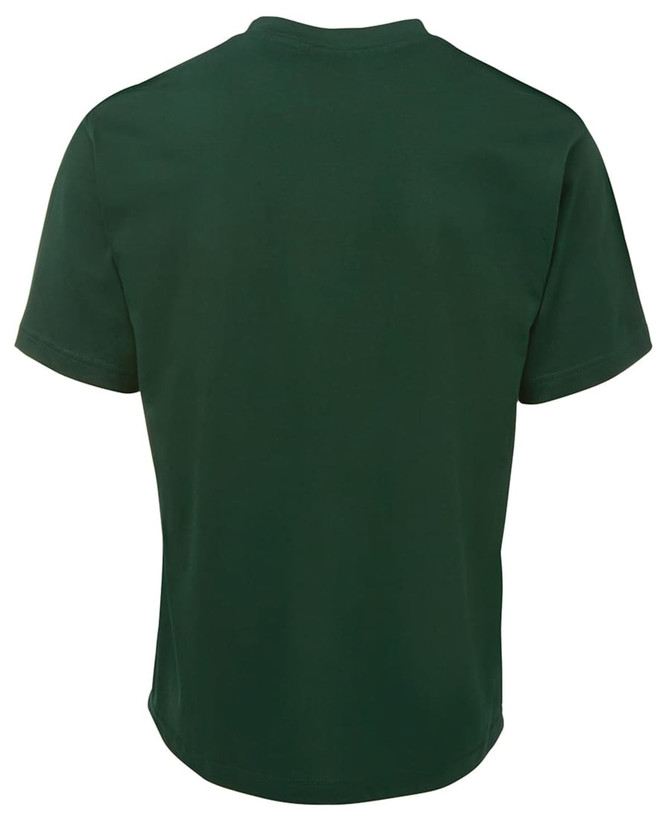A green T-shirt with a round neckline and short sleeves, featuring a logo.