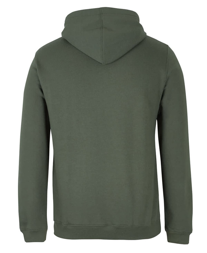 A green hoodie with a hood, featuring a plain back design and no visible branding.