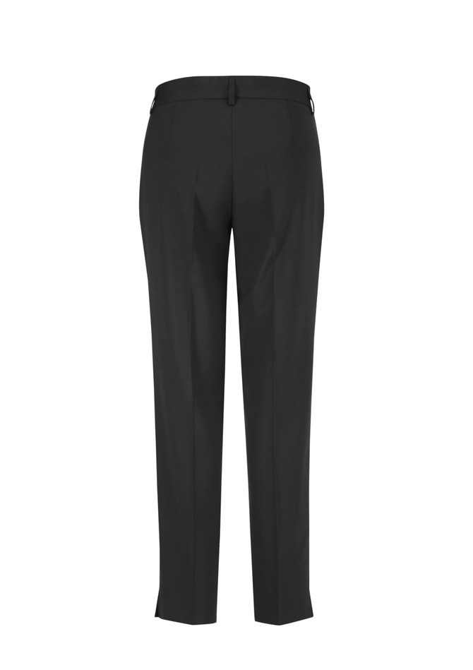 A pair of black slim leg women's pants with a simple design and no visible adornments.
