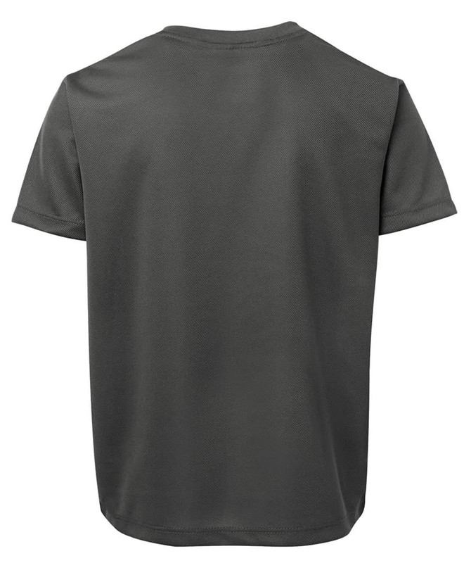 A dark green T-shirt with a plain design and a visible logo on the back.
