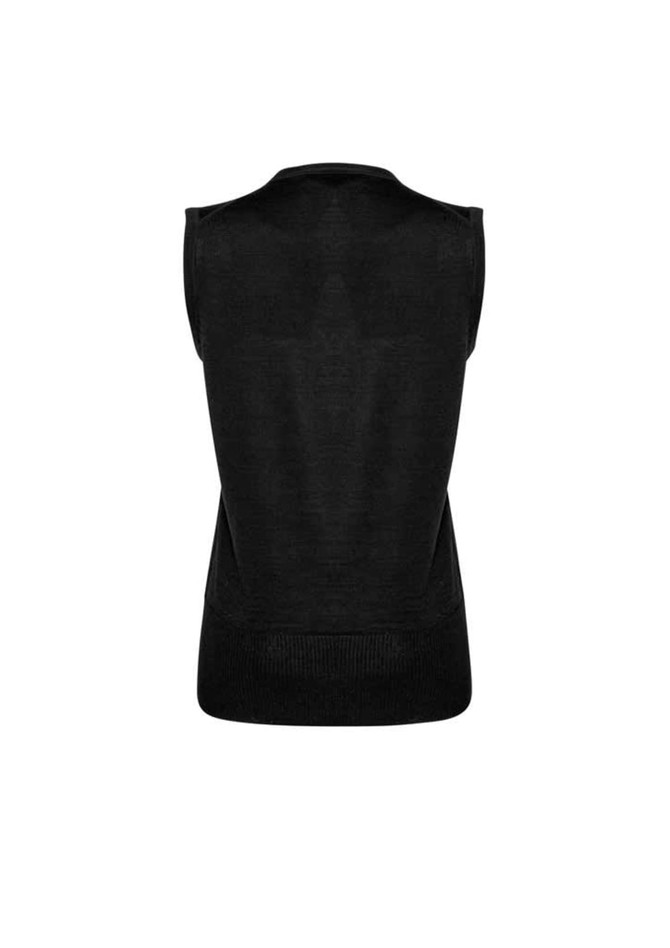 A black sleeveless vest with a textured finish, featuring a simple design and a logo.