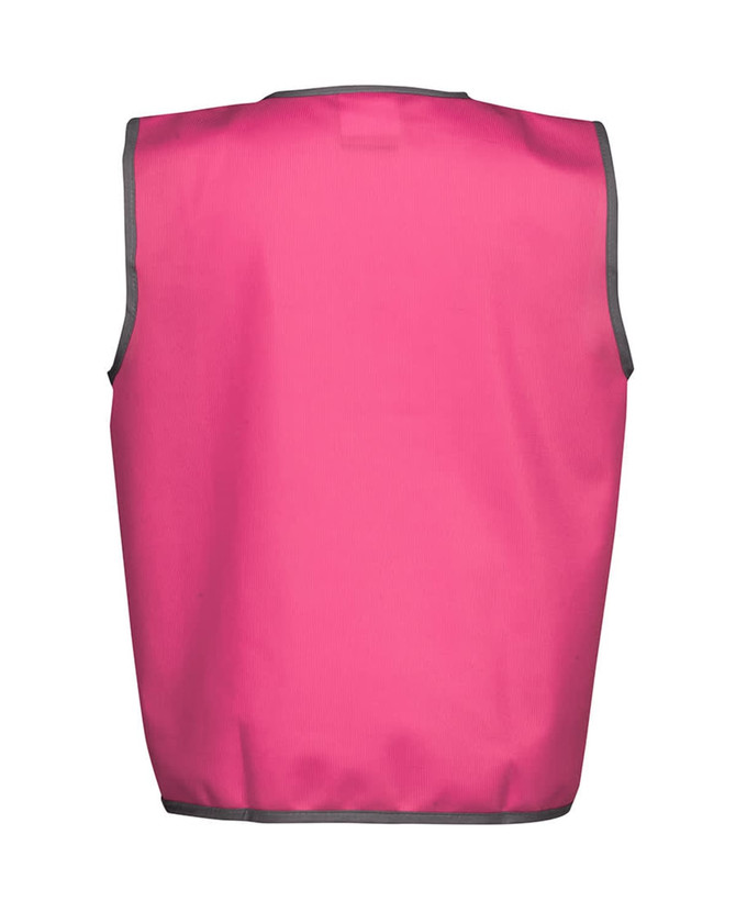 A pink sports vest with grey trim and a plain back, featuring a logo.