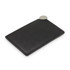 A black vanity card mirror with a silver accent. It features a sleek, rectangular design.