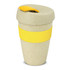 A drink bottle with a natural textured finish, featuring a yellow band and lid. Capacity is 480ml.