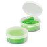 A silicone straw in a green storage case, featuring a transparent lid and a sleek design.