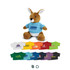 A plush kangaroo toy wearing a blue shirt, with various smaller shirts of different colours displayed below.