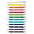 A range of metal pens in various colours, including white, yellow, orange, pink, green, blue, purple, and black.