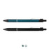 A metal pen set featuring a teal and a black pen, both with textured grips and clips. Each pen has a logo.