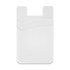 A white dual silicone phone wallet with two slots for cards. It features a minimalist design and has a logo.
