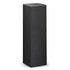 A drink bottle in a sleek black design, featuring a simple shape and a visible logo.