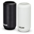 A drink bottle set featuring two CamelBak Horizon Can Cooler Mugs in black and white, both with a logo.