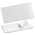 A white waffle towel folded showing texture, featuring a logo on one corner. Ideal for bath use.