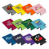 A collection of colourful stubby coolers in various designs with logos, featuring grey, yellow, green, pink, and more.