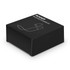A black box containing Runner Bluetooth earbuds, featuring a minimalist design and a logo on the front.