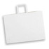 A flat, extra large white paper bag with a landscape orientation and a top handle. It has a logo on the front.
