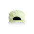 A light green cap featuring a branding logo and an adjustable strap at the back.