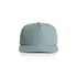A light green cap featuring a structured design and a logo on the front. Suitable for headwear promotion.