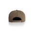 A tan cap with an adjustable strap at the back, featuring ventilation holes and a logo branding.